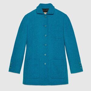 FREE AUTH! - Gucci Blue/Turquoise 2025 Wool GG Button Coat - IT 42 / US 6 - NWOT